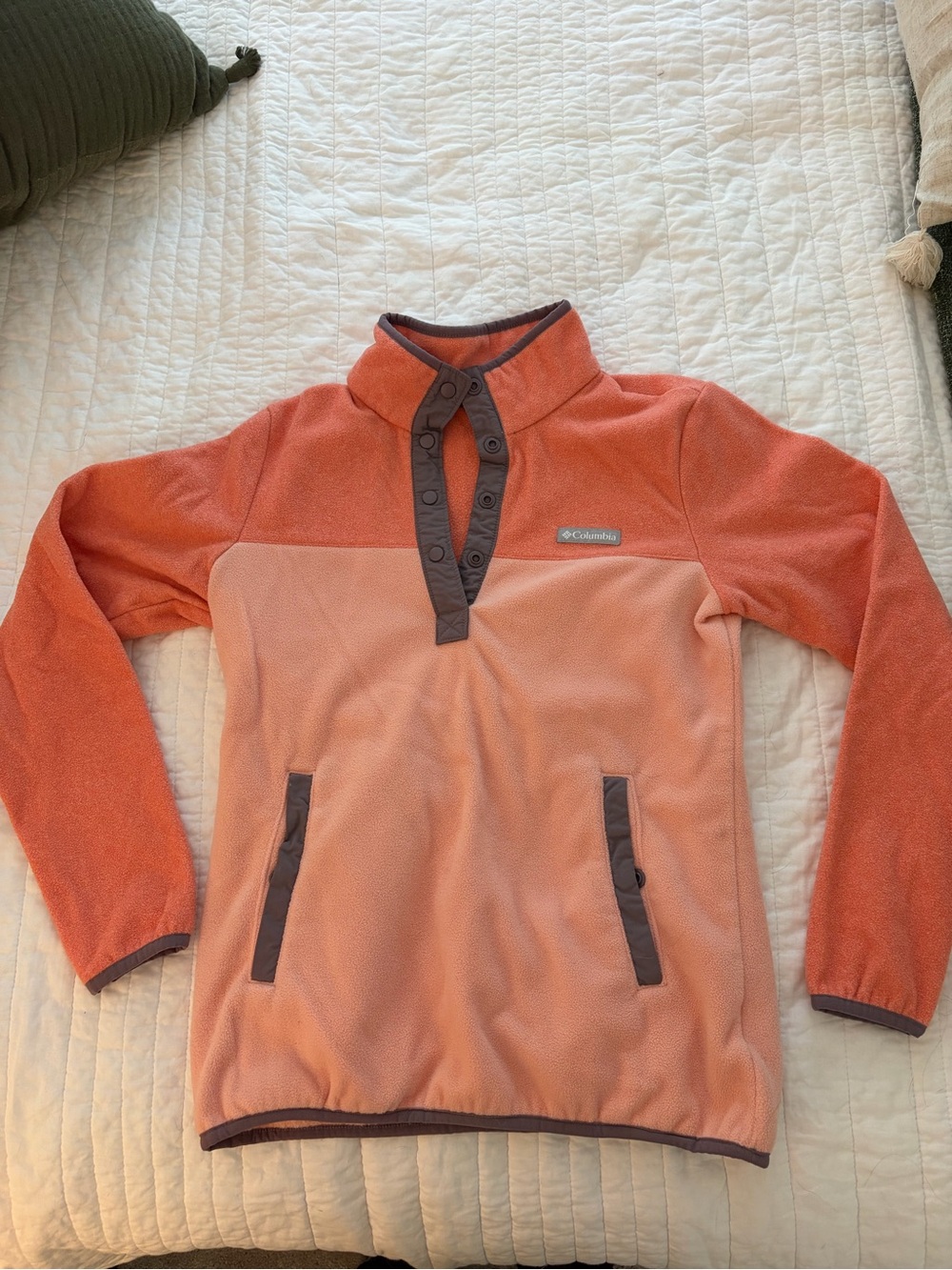 Columbia Coral Orange Fleece Pullover with Purple Trim